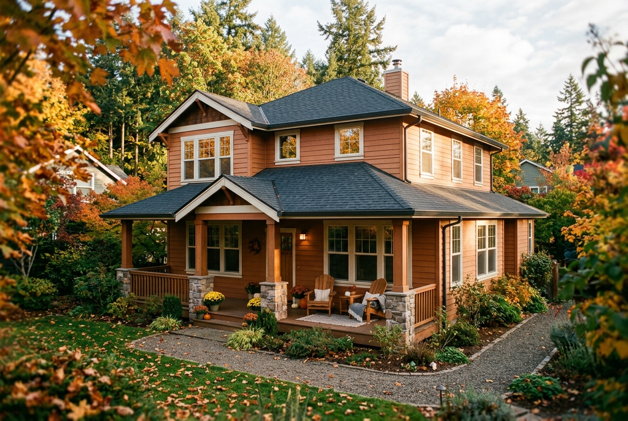 Two-story Oregon craftsman home with a newly completed charcoal reroof